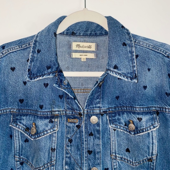 Madewell Boxy Crop Jean Jacket with Hearts - Picture 3 of 4